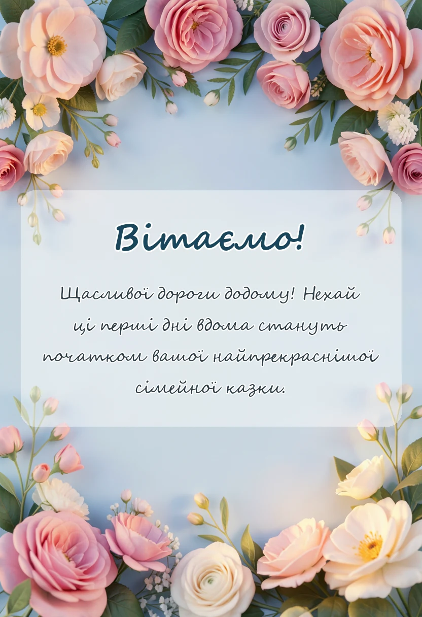красива листівка: привітання з випискою з пологового будинку