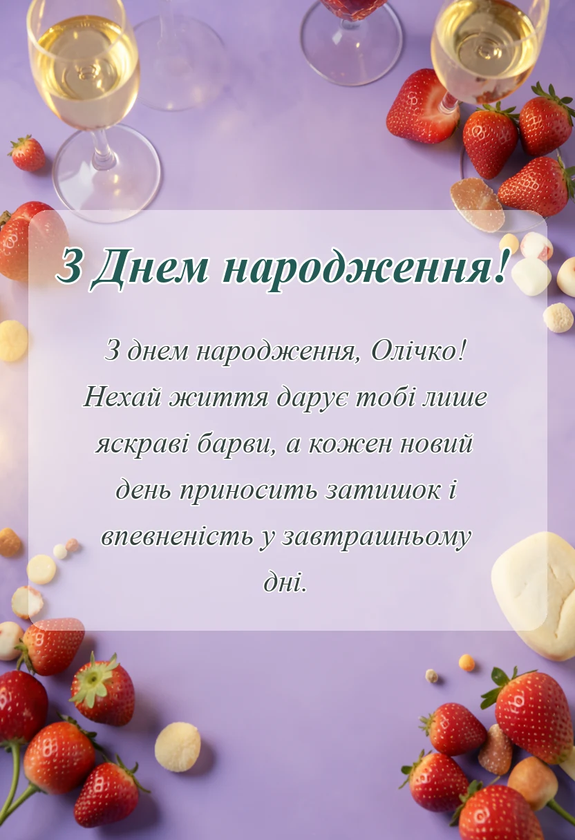 унікальна листівка - привітання з днем народження олі
