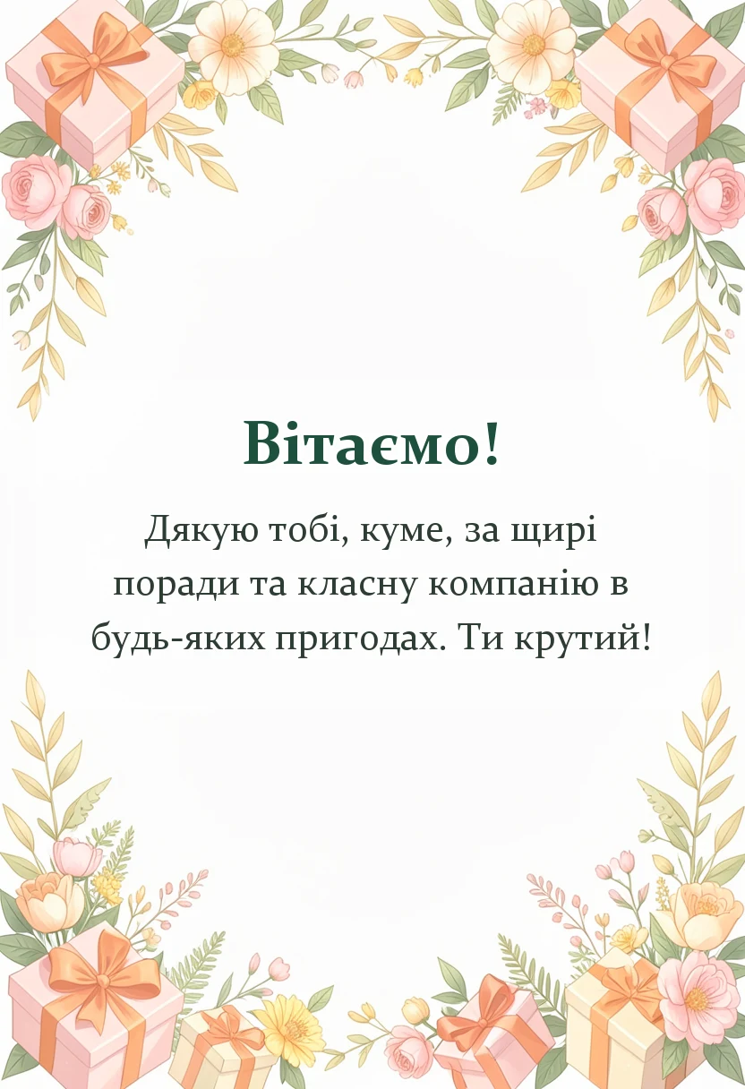 вітальна листівка - слова подяки куму