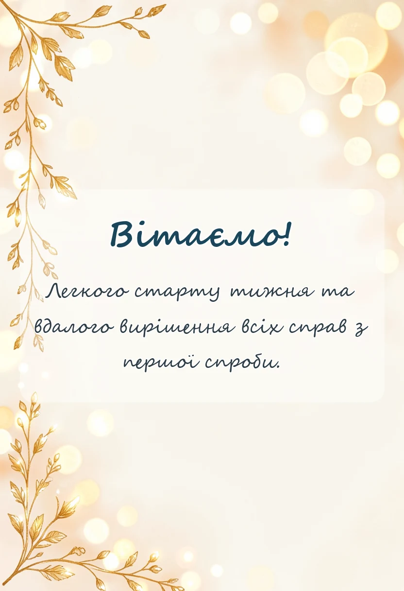 вітальна листівка - доброго ранку понеділка побажання своїми словами