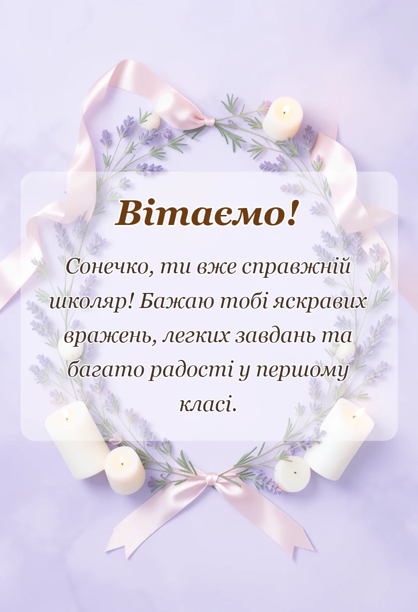 красива листівка: побажання дитині яка йде в перший клас