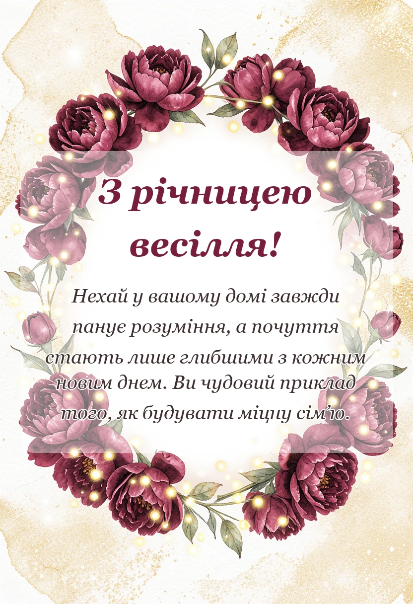 вітальна листівка - привітання з річницею весілля кумів своїми словами