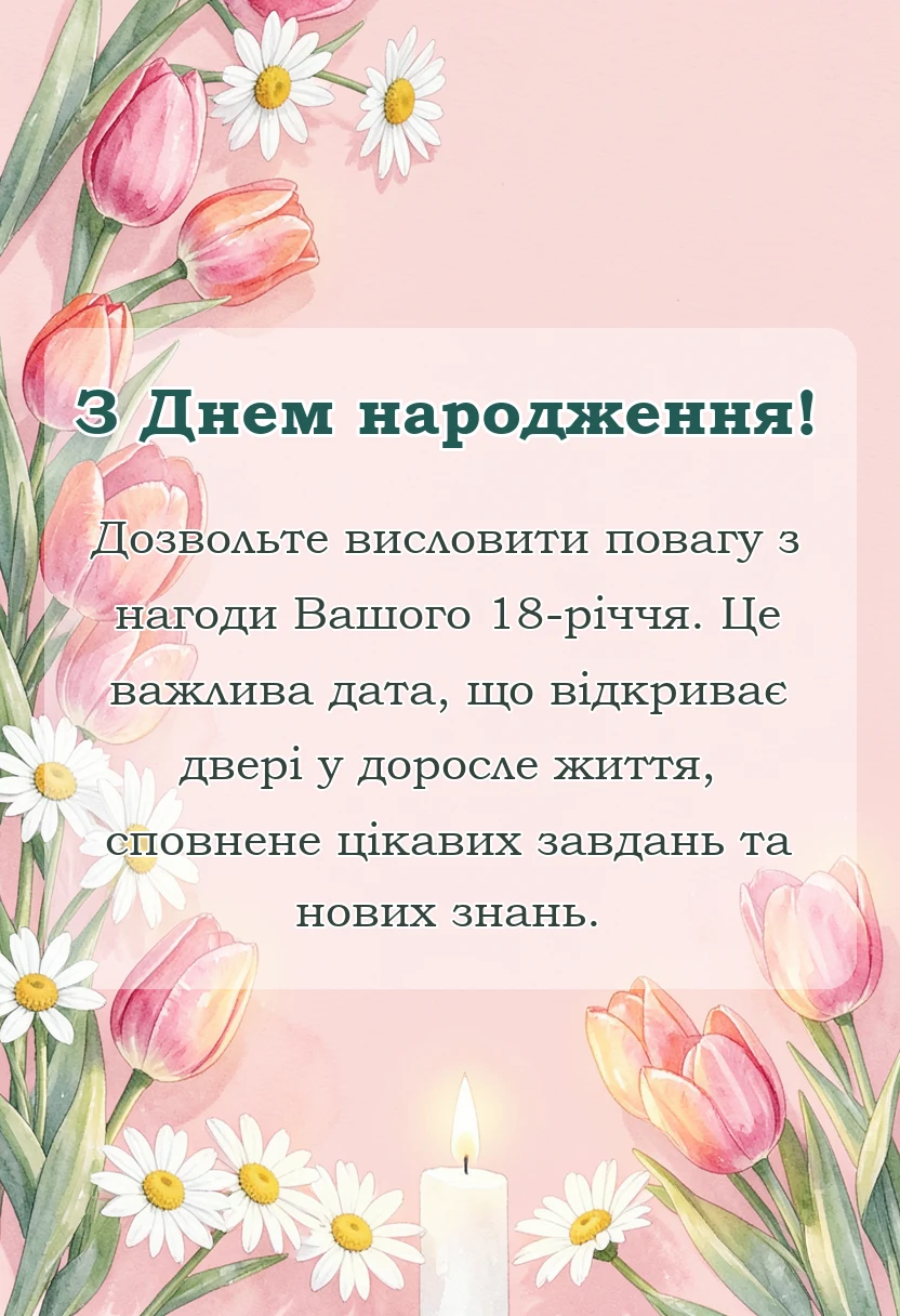 красива листівка: привітання з 18-річчям