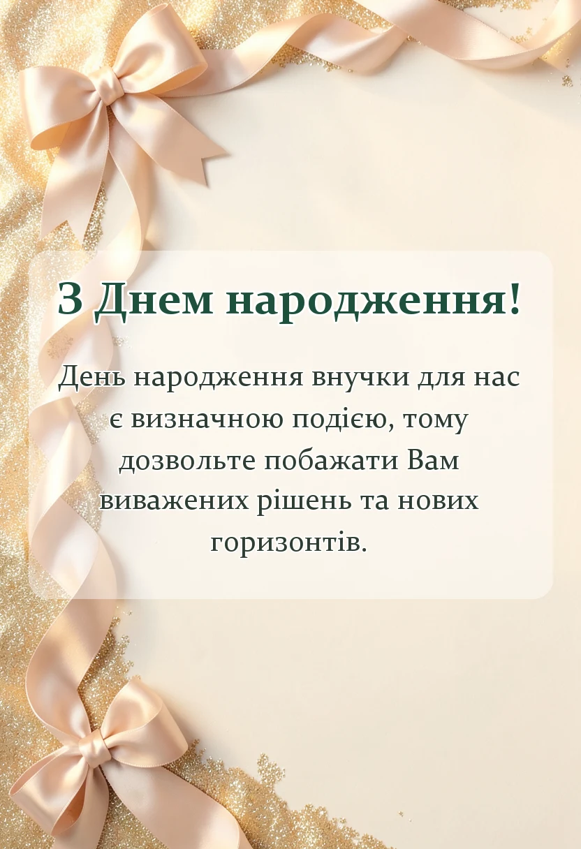 вітальна листівка - привітання з днем народження внучки від бабусі і дідуся