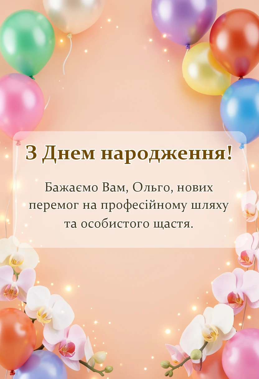 унікальна листівка - привітання з днем народження олі