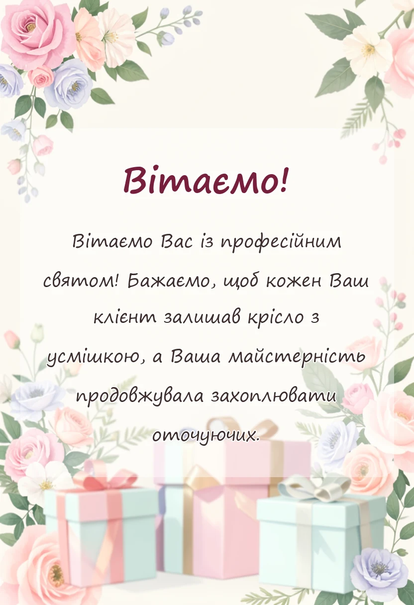 листівка з побажанням - привітання з днем перукаря