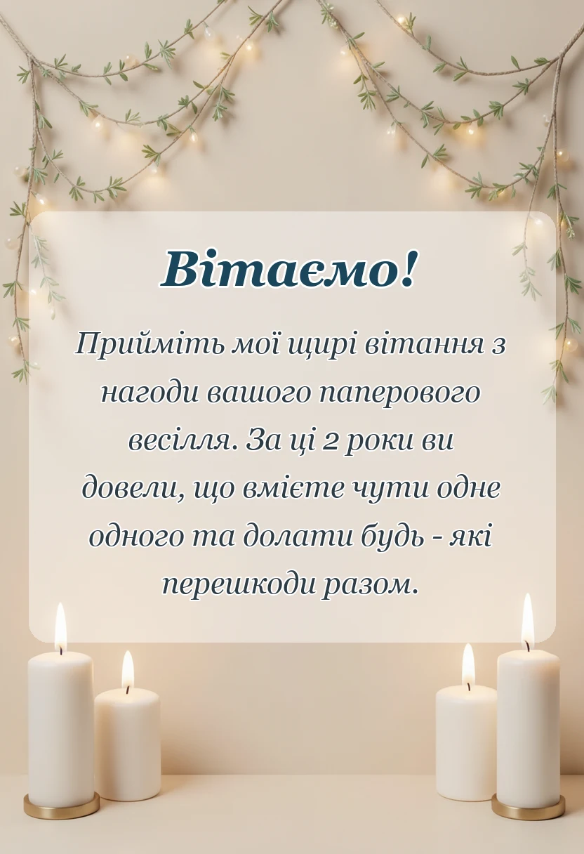 красива листівка: привітання з річницею весілля 2 роки