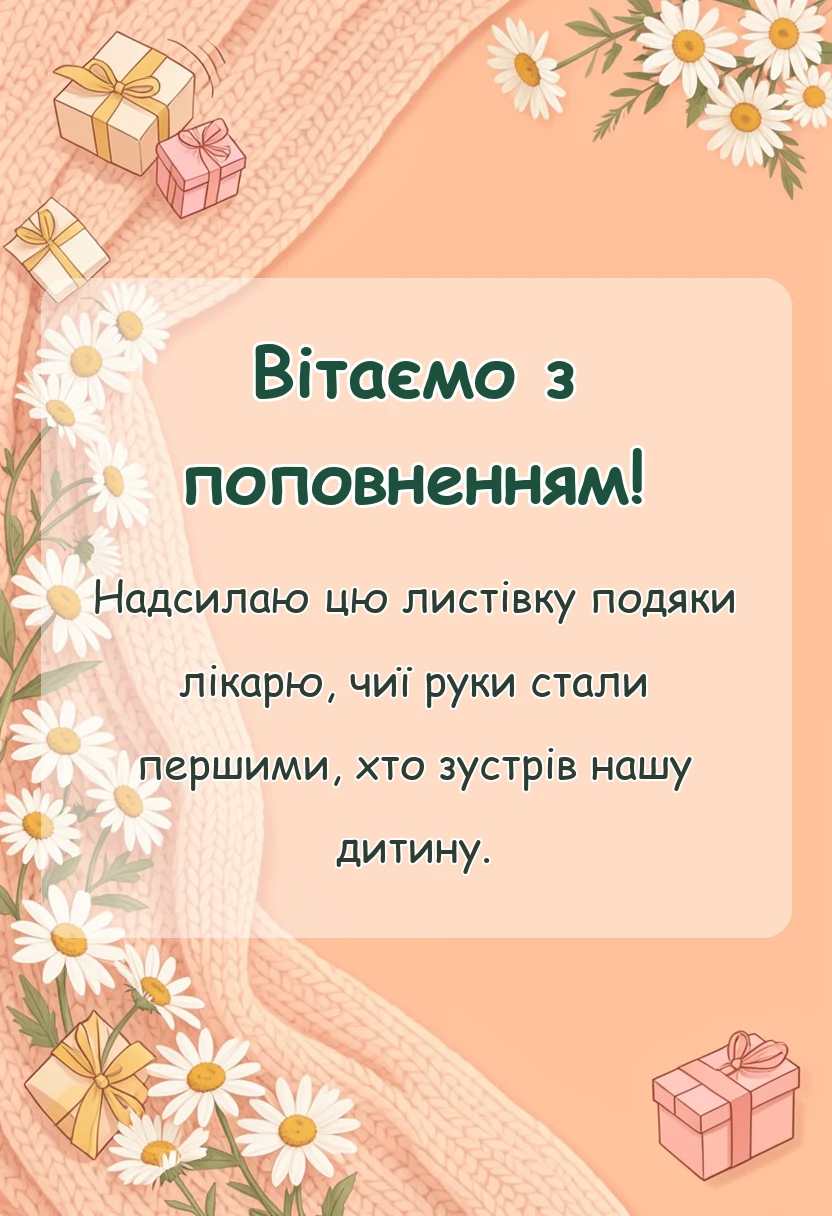 листівка з побажанням - подяка лікарю за народження дитини