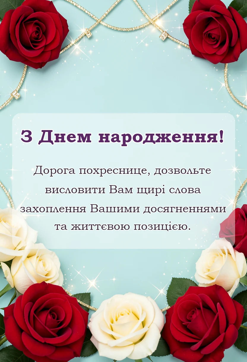 унікальна листівка - привітання з днем народження похресниці