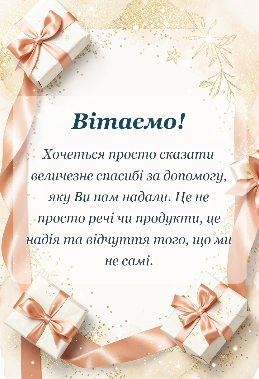 святкова картинка: подяка за гуманітарну допомогу своїми словами