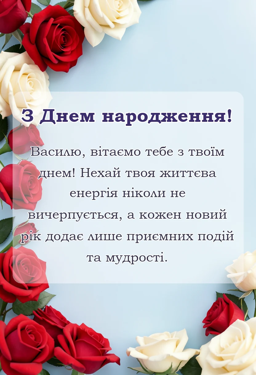 унікальна листівка - привітання з днем народження василь