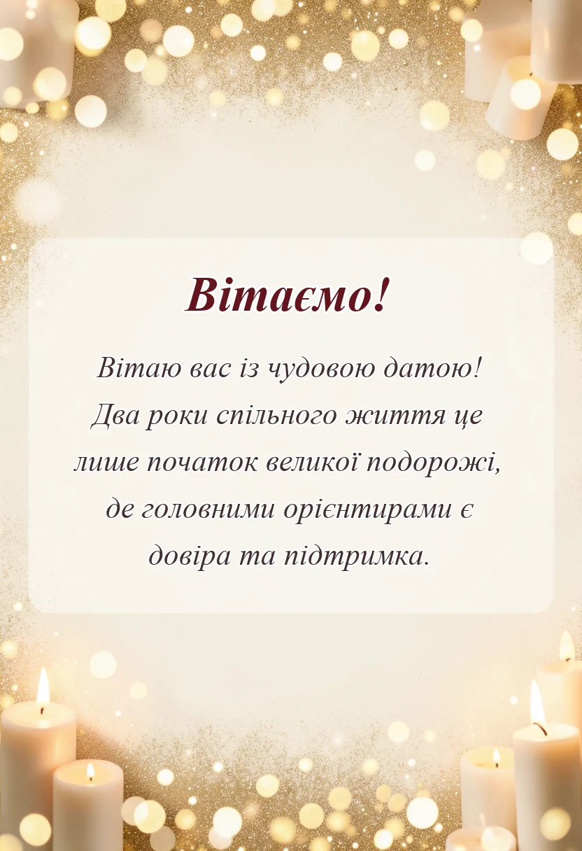 листівка з побажанням - привітання з річницею весілля 2 роки