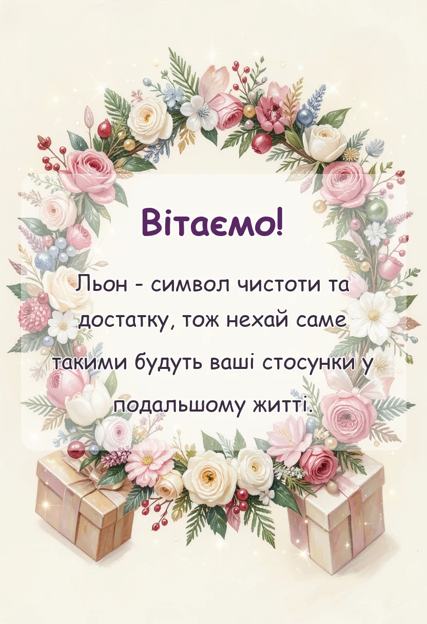 вітальна листівка - привітання з річницею весілля 4 роки льняне весілля