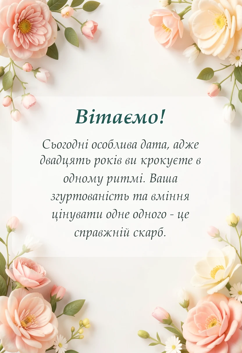 листівка з побажанням - привітання традиції подарунки порцелянове весілля 20 років