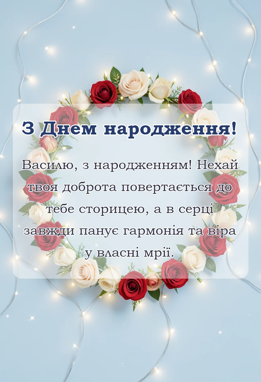 вітальна листівка - привітання з днем народження василь