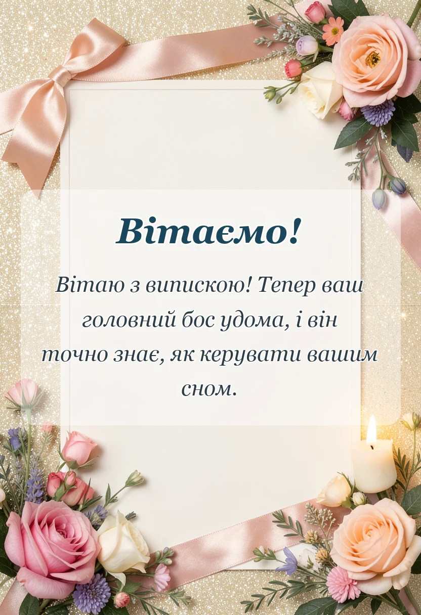 красива листівка: привітання з випискою з пологового будинку