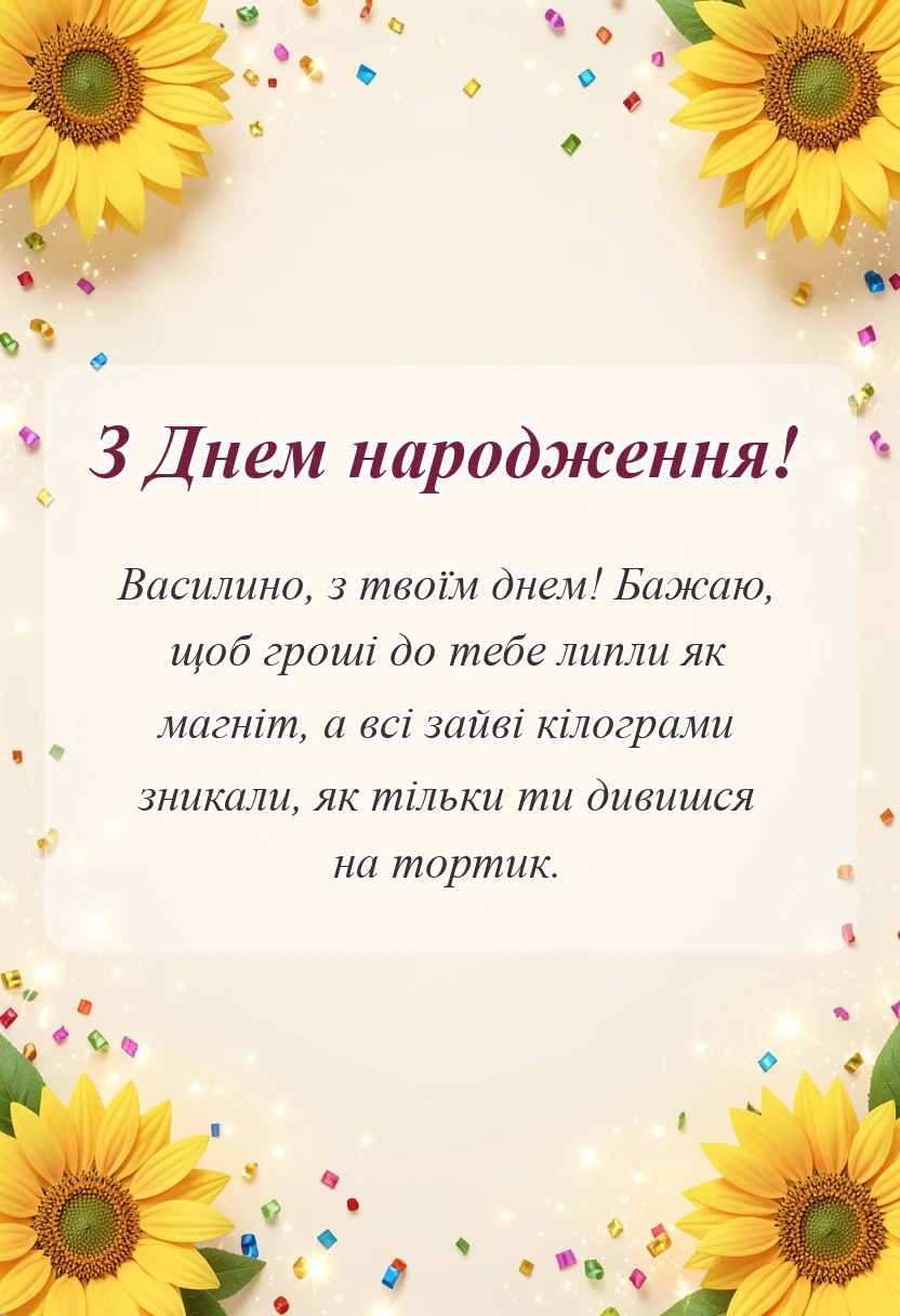 листівка з побажанням - привітання з днем народження василині