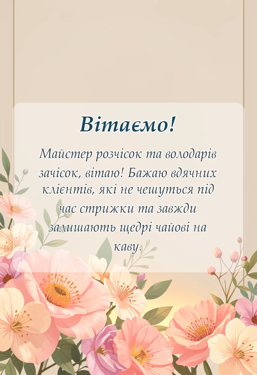 вітальна листівка - привітання з днем перукаря