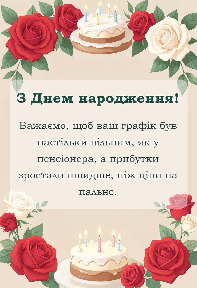 вітальна листівка - привітання з днем народження керівнику чоловікові