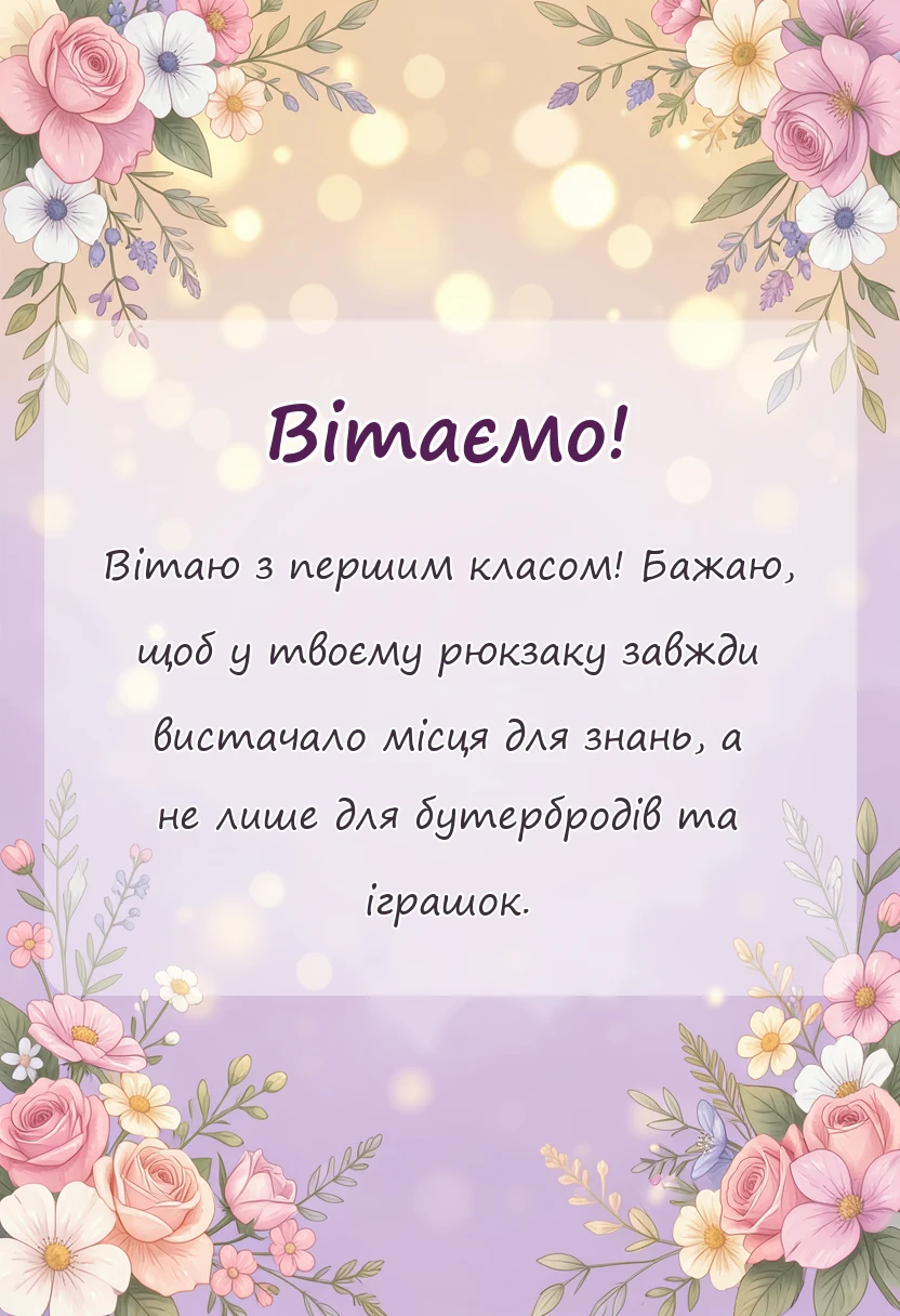 вітальна листівка - побажання дитині яка йде в перший клас