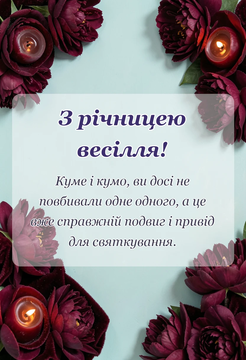 листівка з побажанням - привітання з річницею весілля кумів своїми словами
