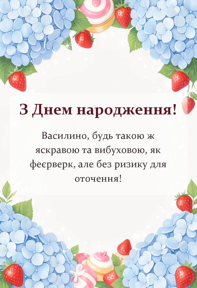 листівка з побажанням - привітання з днем народження василині