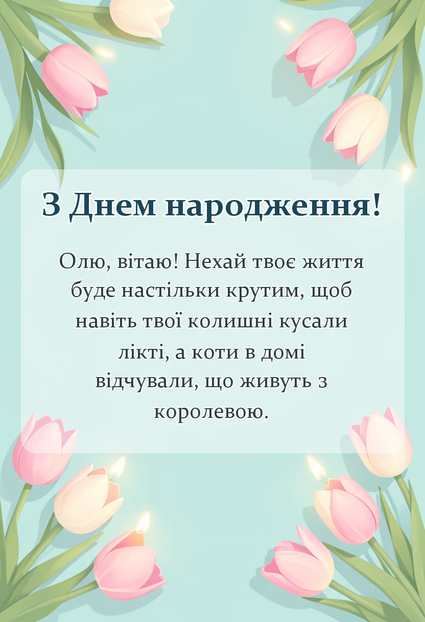 вітальна листівка - привітання з днем народження олі
