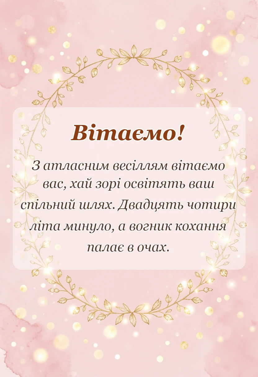 унікальна листівка - привітання з атласним весіллям