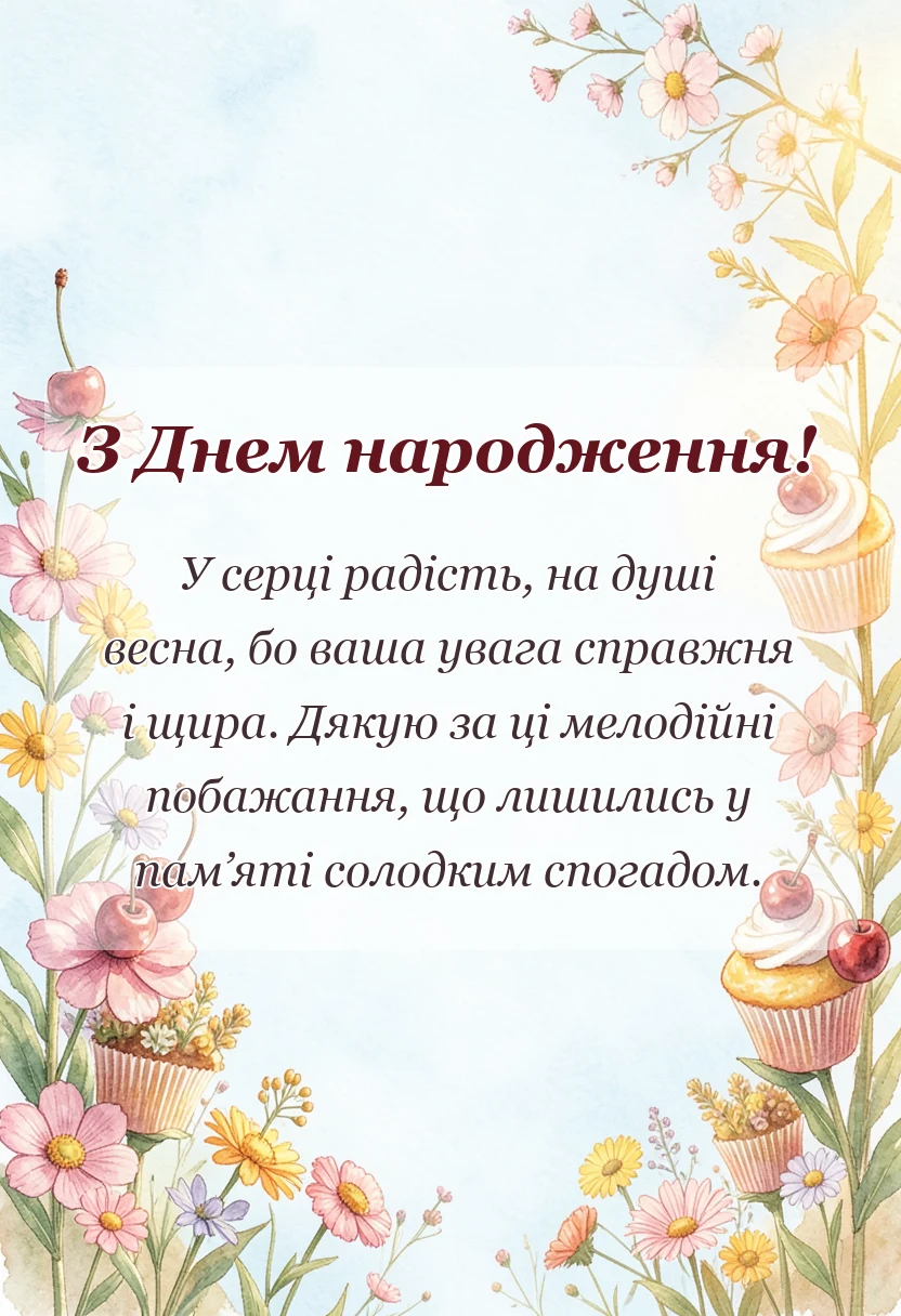 листівка з побажанням - дякую за привітання з днем народження