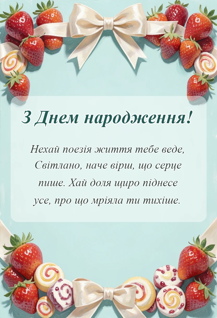 листівка з побажанням - привітання з днем народження світлані