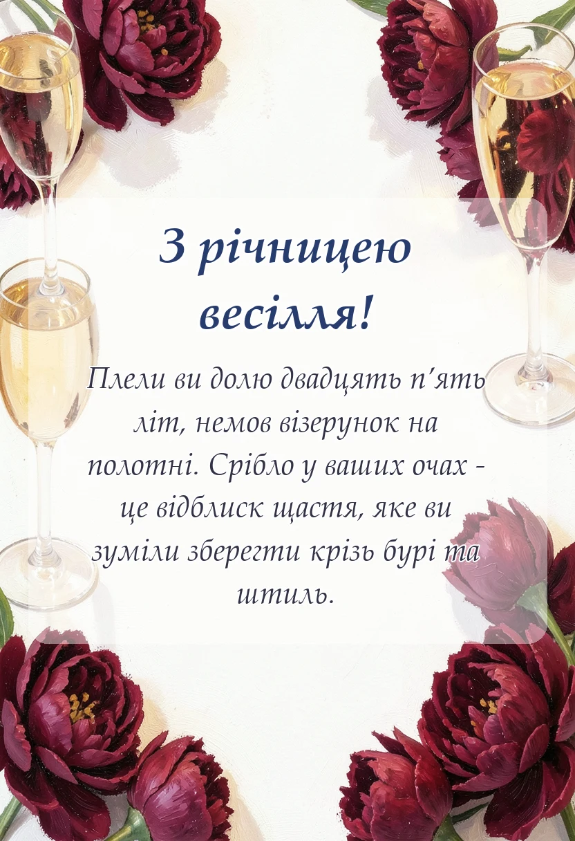 унікальна листівка - привітання з 25 річчям весілля своїми словами