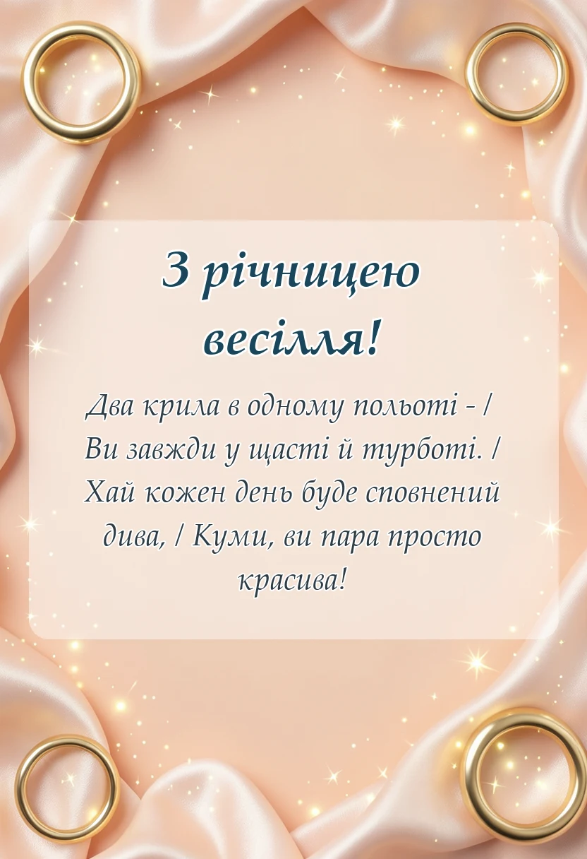 святкова картинка: привітання з річницею весілля кумів своїми словами