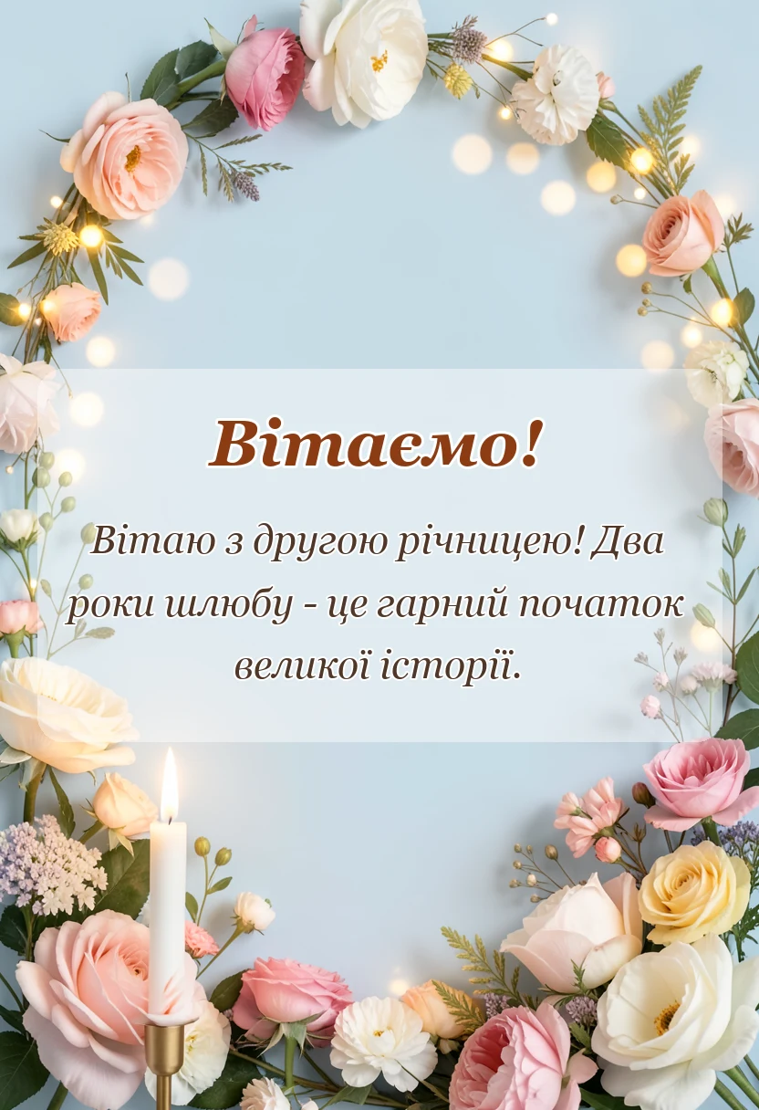 вітальна листівка - привітання з річницею весілля 2 роки