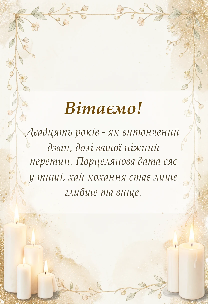 красива листівка: привітання традиції подарунки порцелянове весілля 20 років