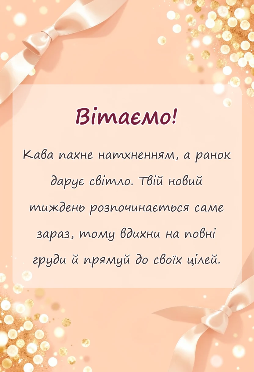 листівка з побажанням - доброго ранку понеділка побажання своїми словами