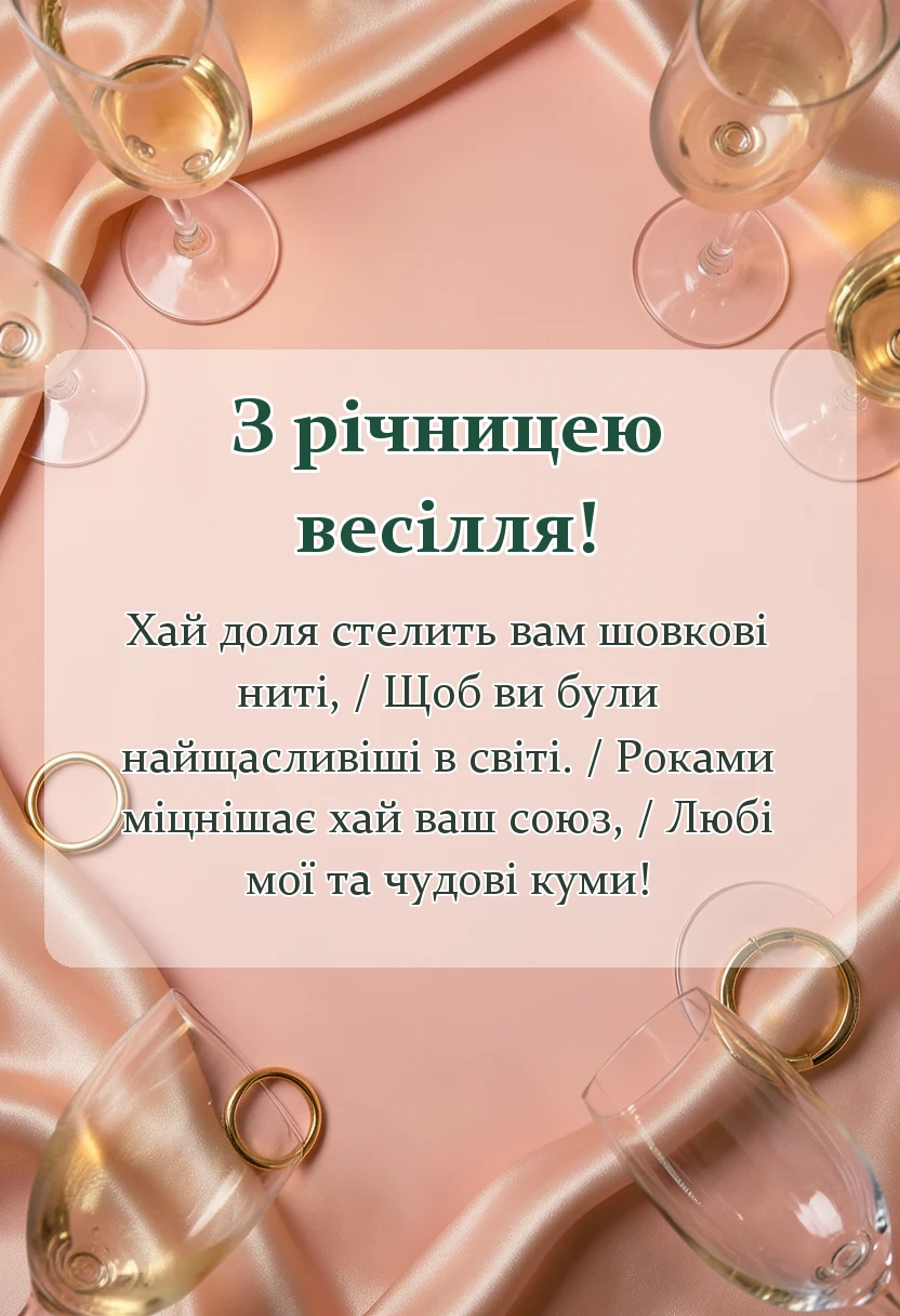 святкова картинка: привітання з річницею весілля кумів своїми словами