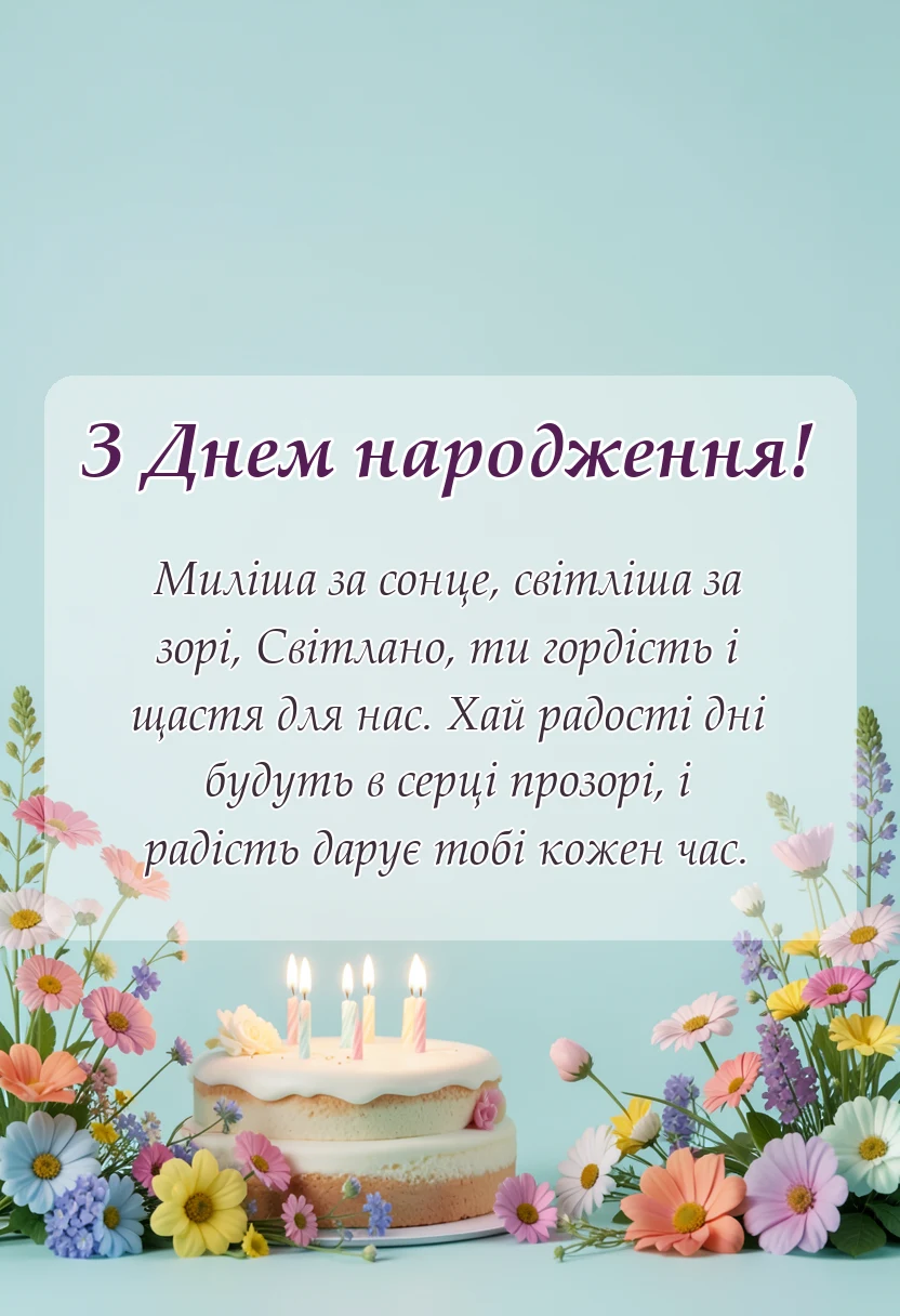 листівка з побажанням - привітання з днем народження світлані