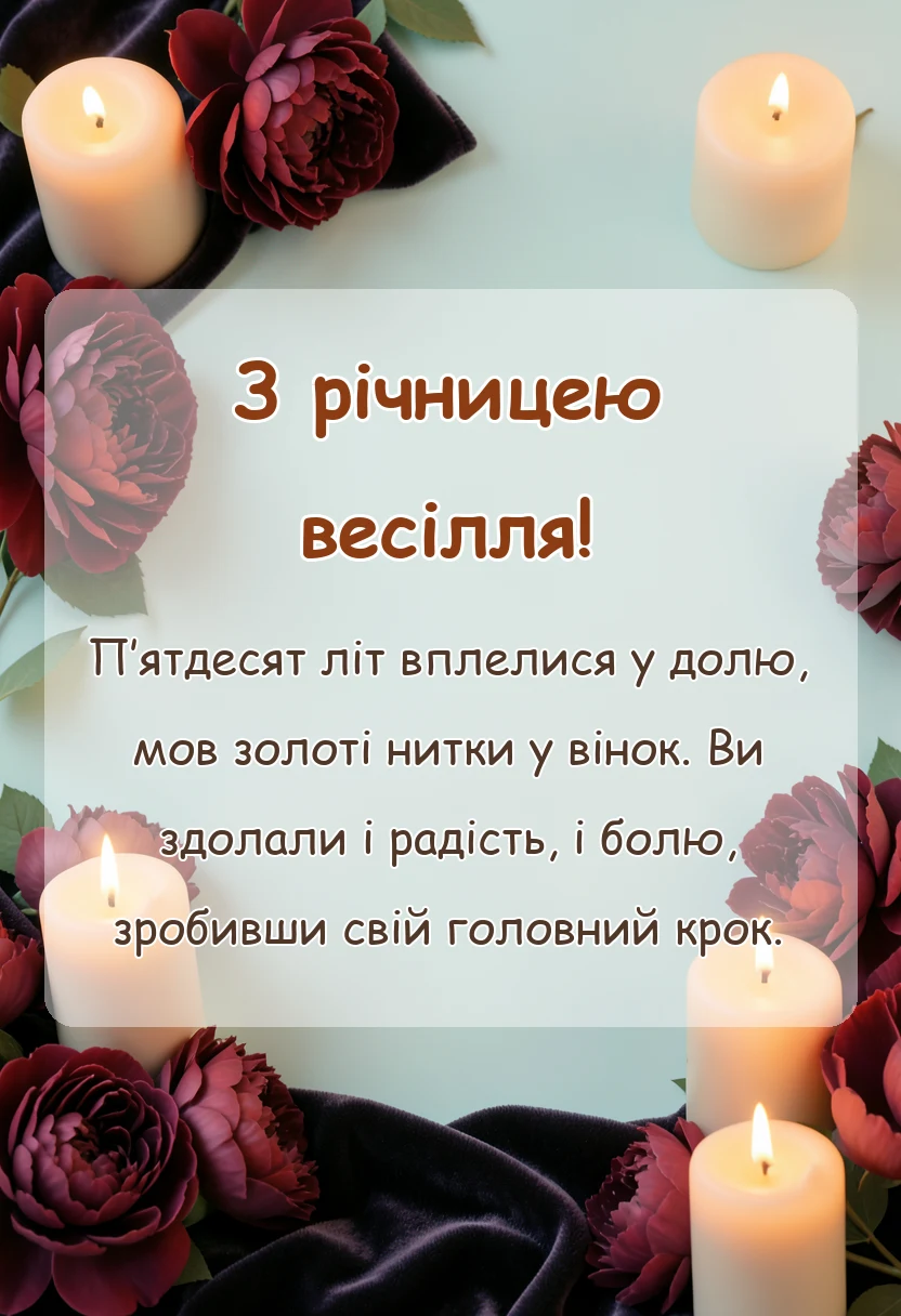 листівка з побажанням - привітання з золотим весіллям