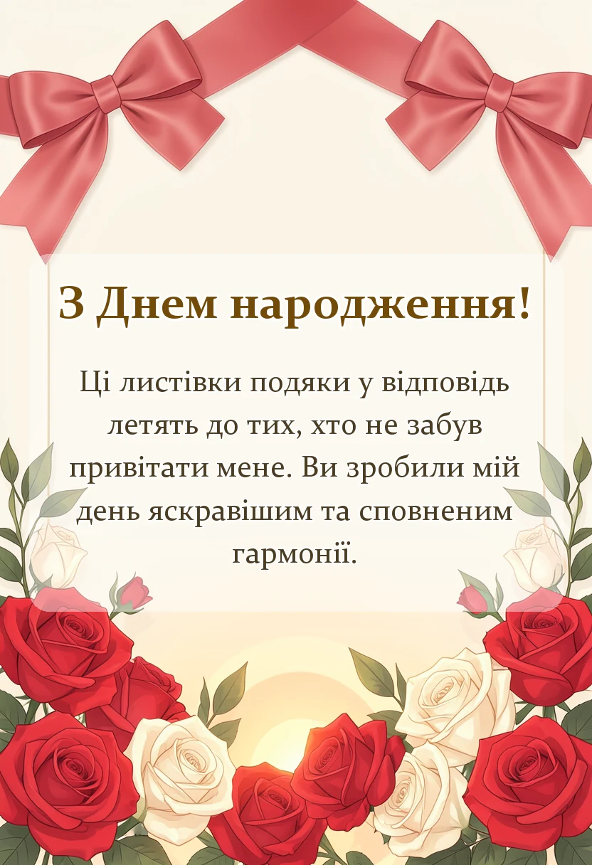 листівка з побажанням - дякую за привітання з днем народження