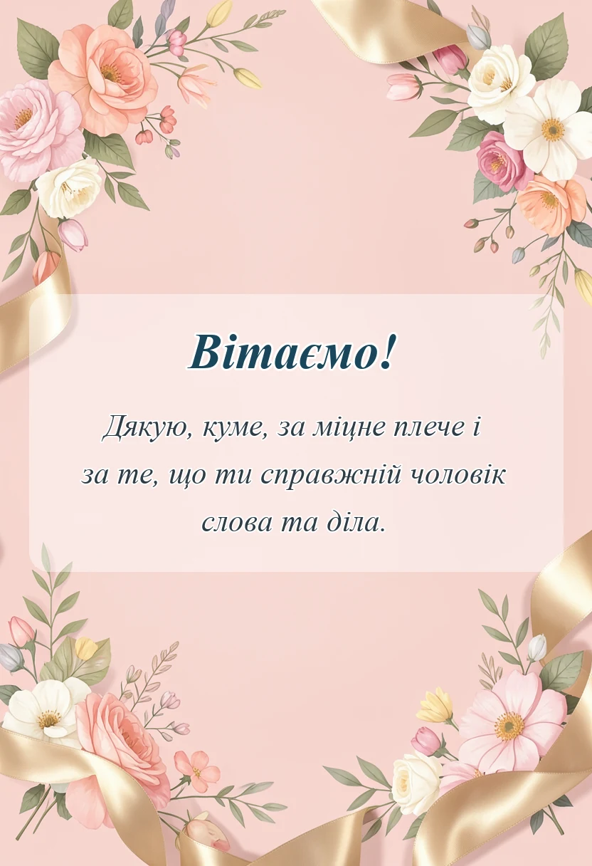 красива листівка: подяка куму своїми словами