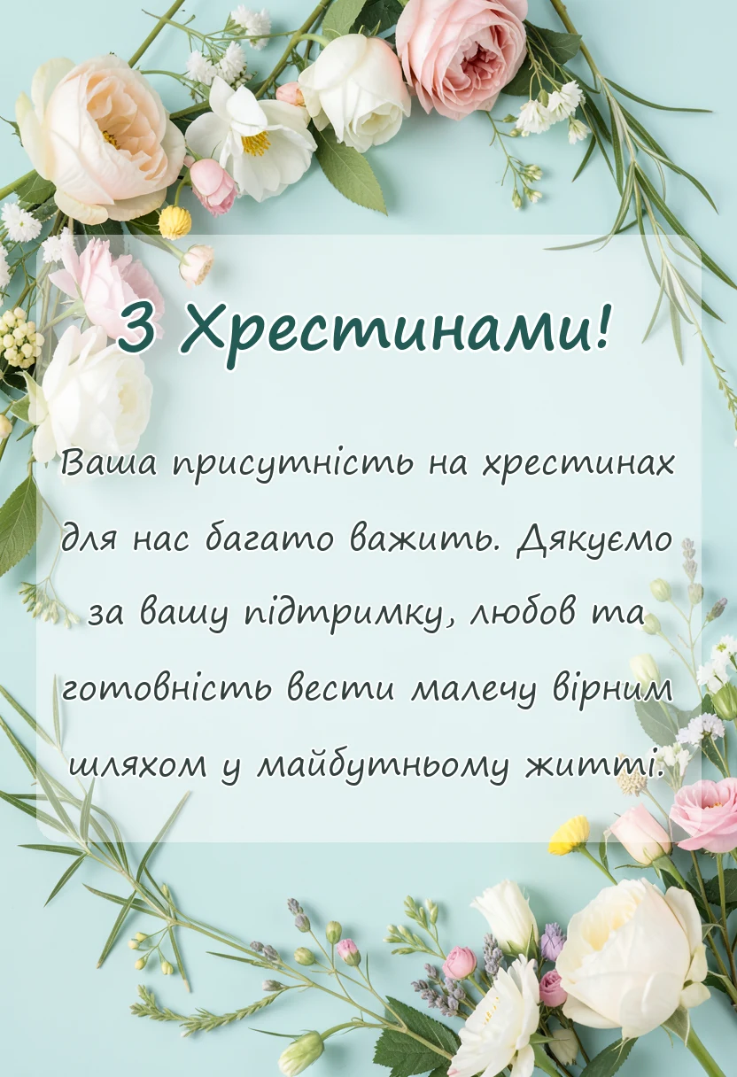 святкова картинка: подяка хрещеним батькам зворушливі слова на хрестини