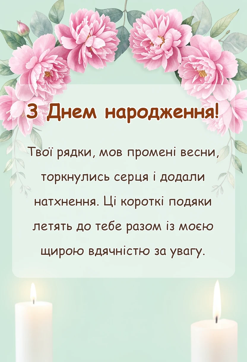 листівка з побажанням - дякую за привітання з днем народження