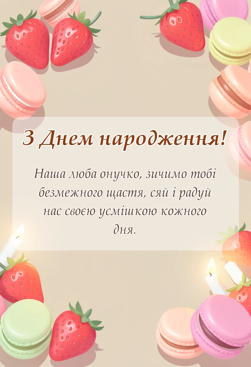 вітальна листівка - привітання з днем народження внучки від бабусі і дідуся