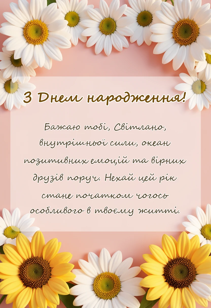 вітальна листівка - привітання з днем народження світлані