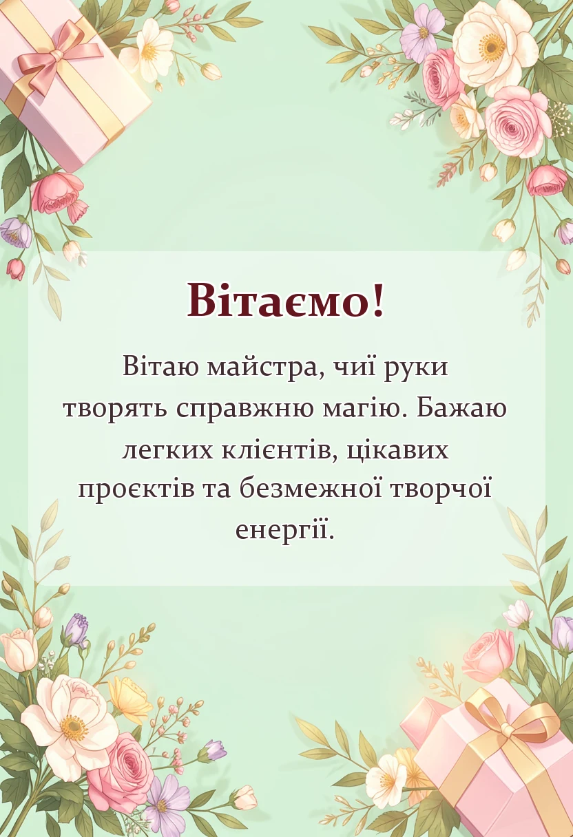 вітальна листівка - привітання з днем перукаря