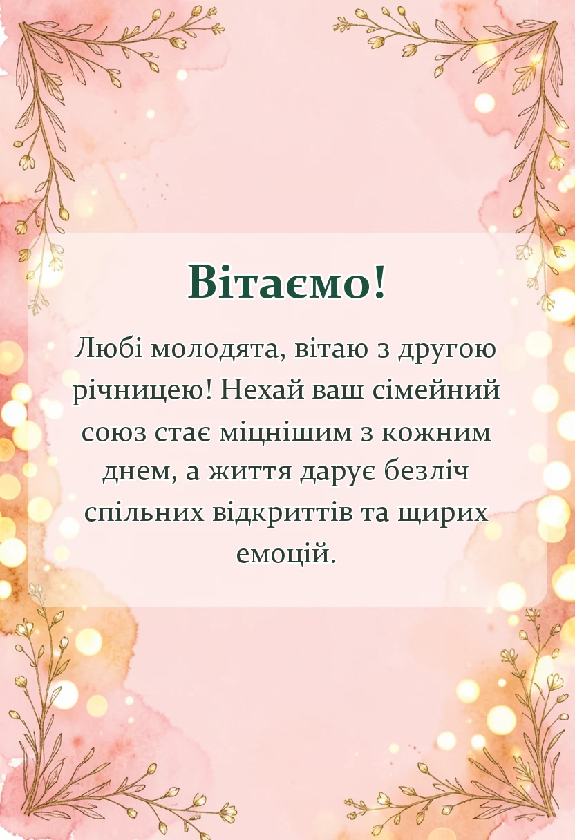 унікальна листівка - привітання з річницею весілля 2 роки