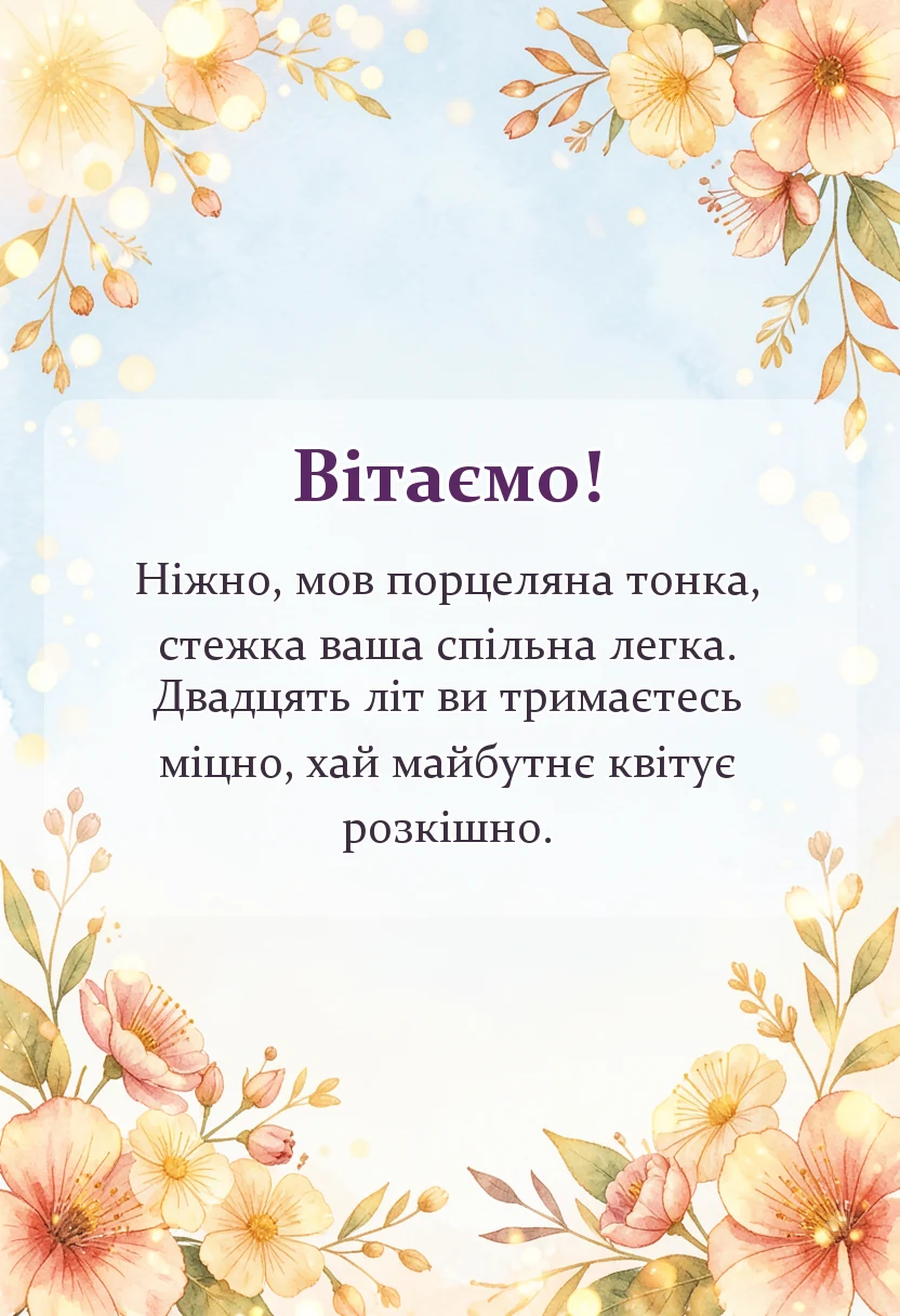 вітальна листівка - привітання традиції подарунки порцелянове весілля 20 років