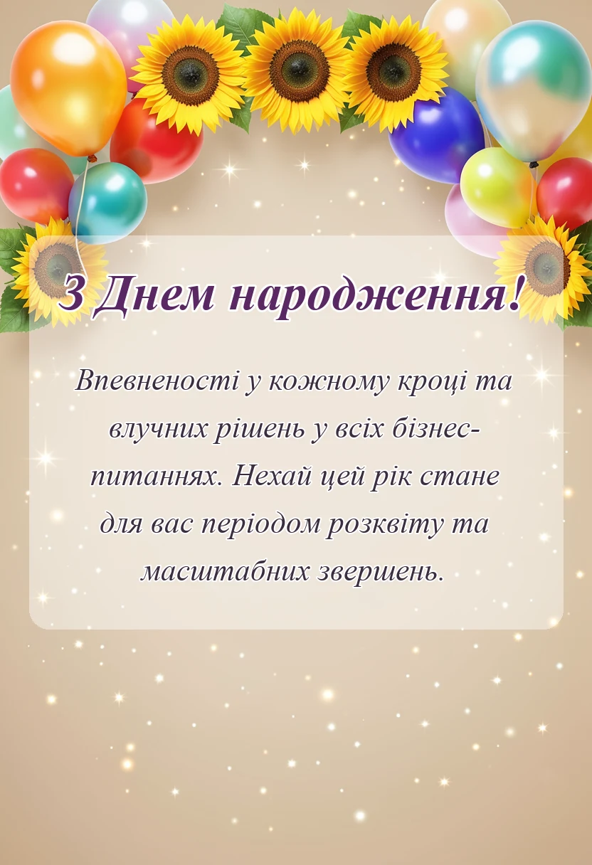 вітальна листівка - привітання з днем народження керівнику чоловікові