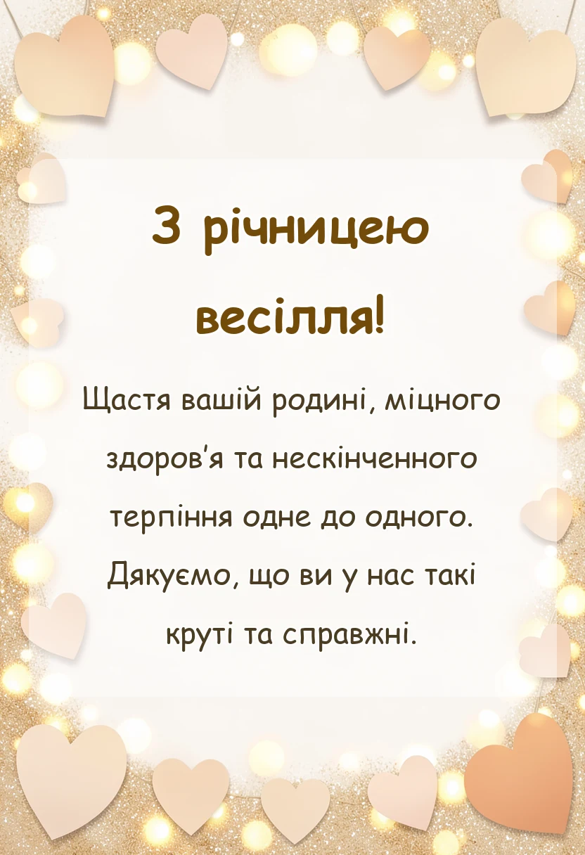 унікальна листівка - привітання з річницею весілля кумів своїми словами