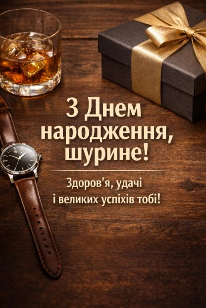 Привітання з днем народження шурину: віскі, годинник та подарунок.